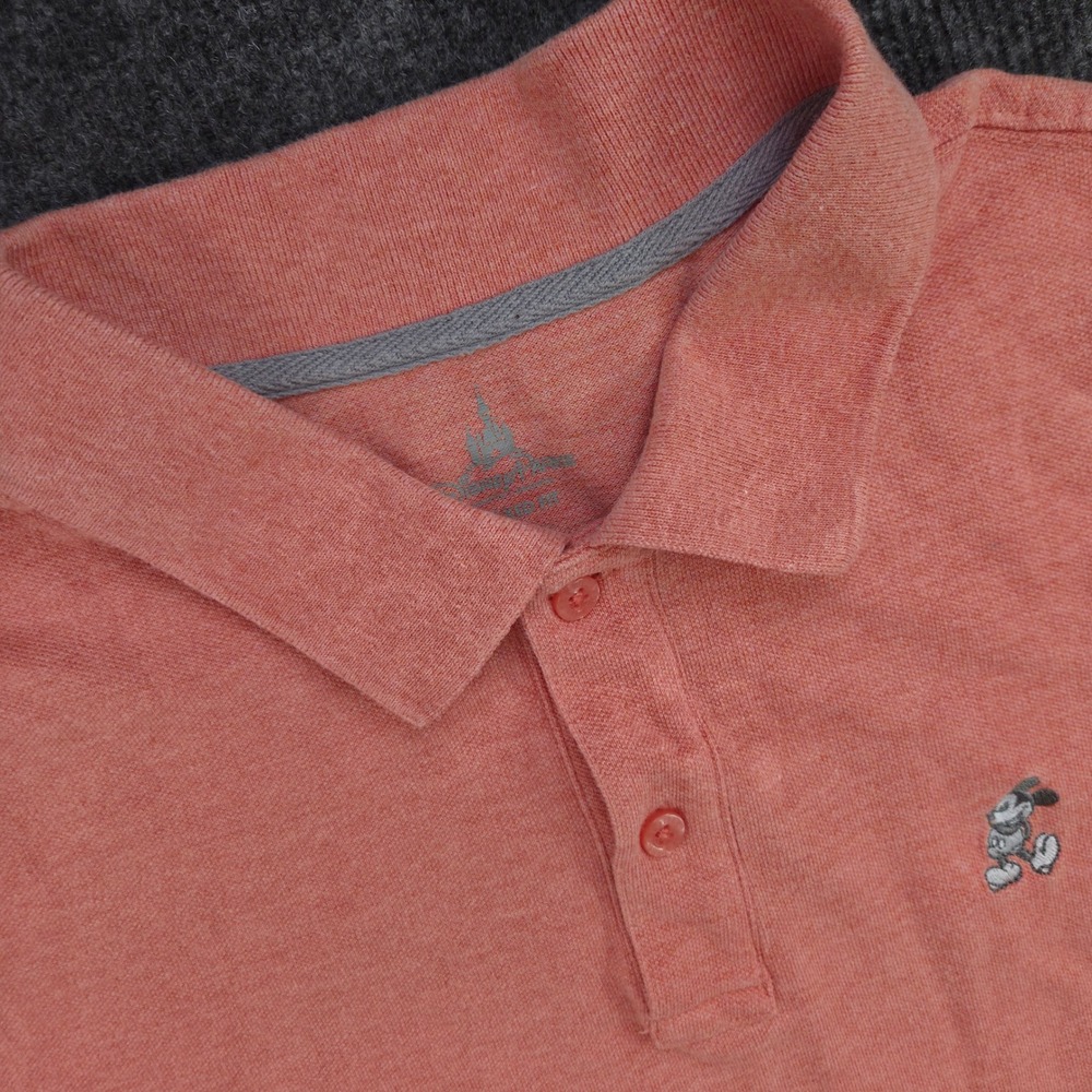 Disney Parks Mickey Mouse Polo Mens Small Coral Pink Cotton Relaxed‎ Fit SS
